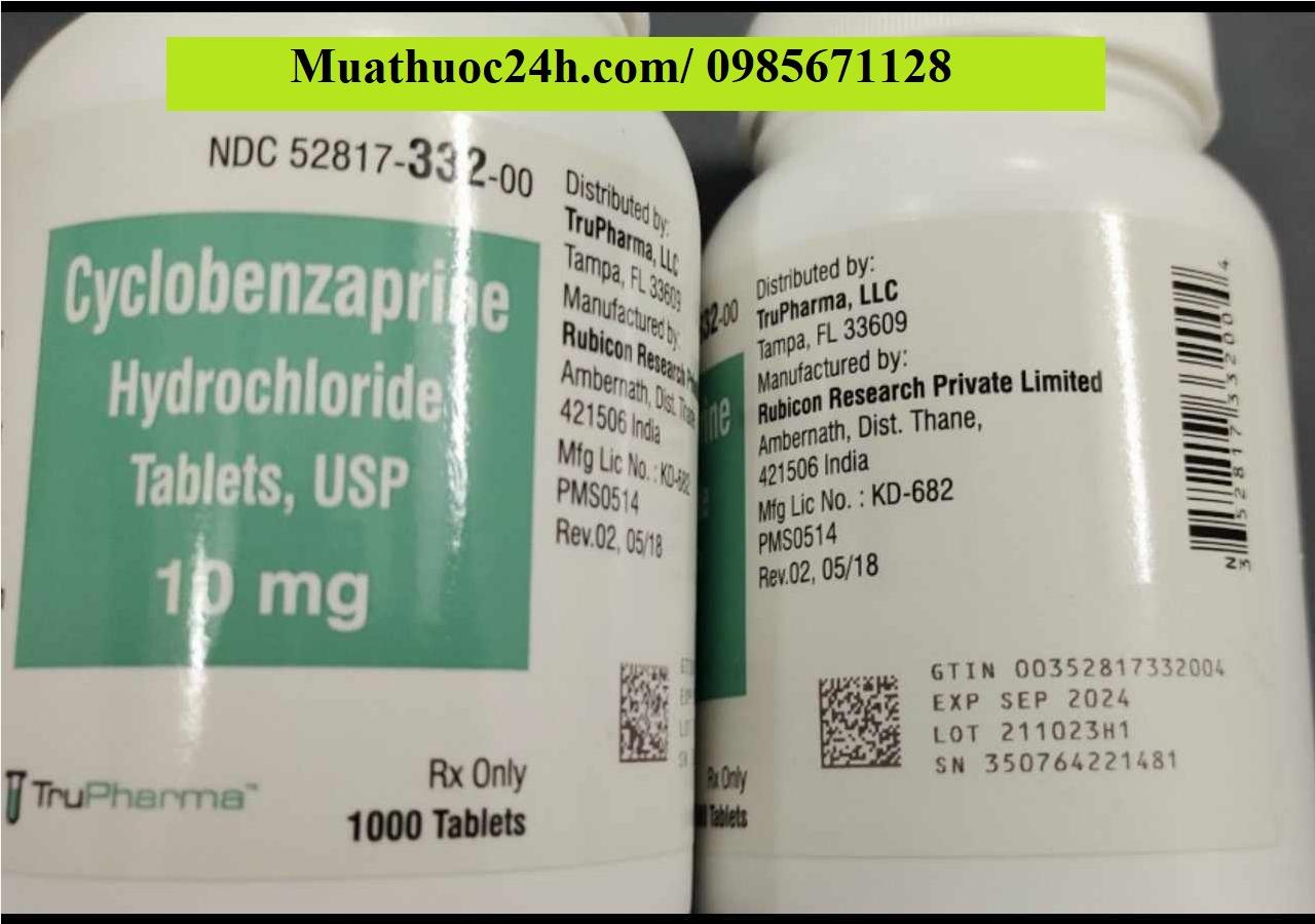 Thuốc Cyclobenzaprine Hydrochloride 10mg giá bao nhiêu mua ở đâu?