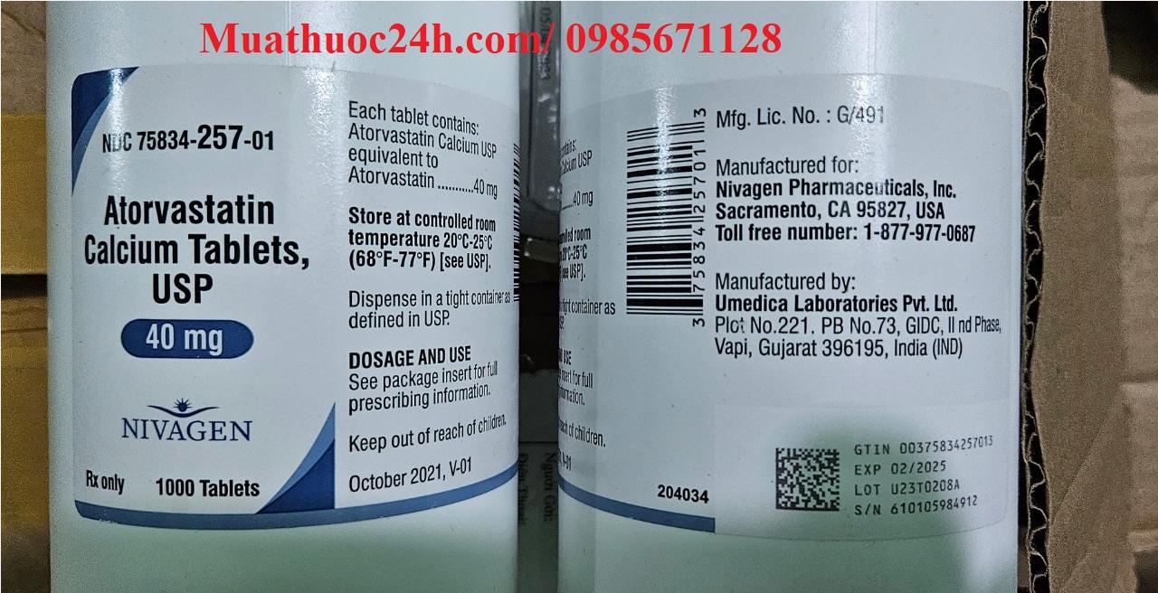 Thuốc Atorvastatin Calcium 40mg giá bao nhiêu mua ở đâu?